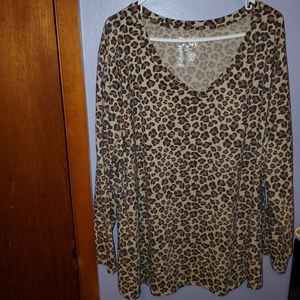 Terra & Sky Cheetah Print Long Sleeve Shirt 3x